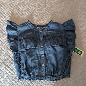 LoveShackFancy Blue Denim Ruffled Top